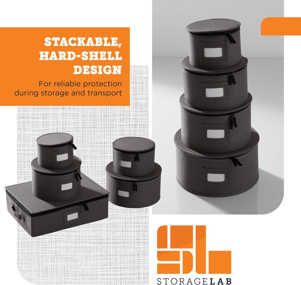 China Storage Containers, Hard Shell Case with Felt Dividers for Charger Plates, and Dishes, Ideal for Kitchen Organization, Moving Supplies, and Fine China Storage - 5-Piece Set, Gray