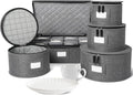 China Storage Containers, Hard Shell Case with Felt Dividers for Charger Plates, and Dishes, Ideal for Kitchen Organization, Moving Supplies, and Fine China Storage - 5-Piece Set, Gray