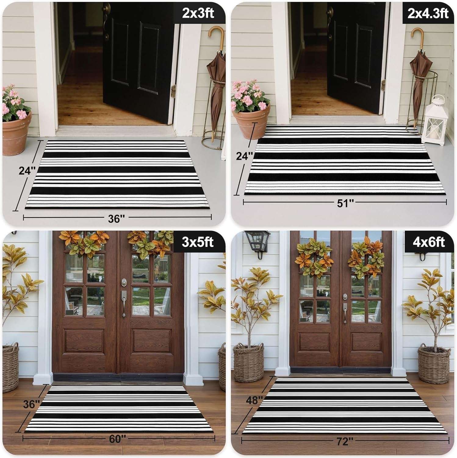 Black and White Outdoor Rug 4X6 Ft Cotton Woven Patio Rug Machine Washable Front Door Mat Indoor/Outdoor Area Rugs Floor Mat for Farmhouse/Front Porch/Lawn/Living Room/Deck/Home Entrance Decor
