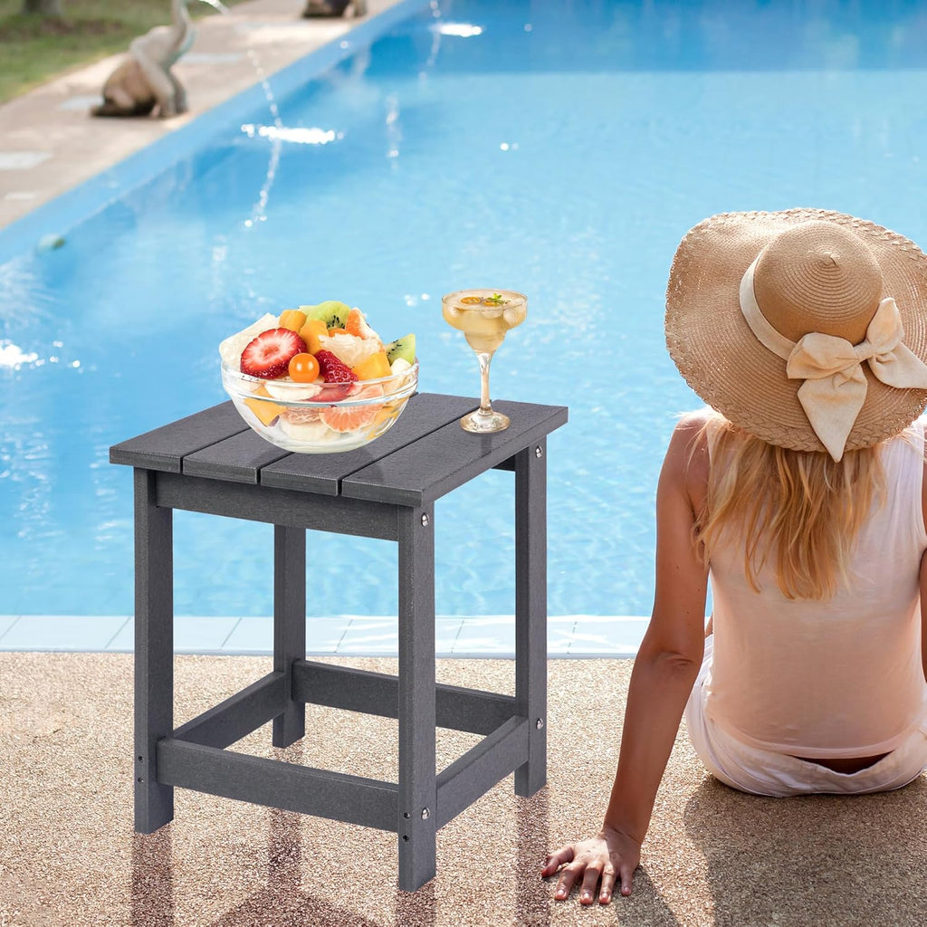 Adirondack Square Outdoor Side Table for Patio, Pool Composite Patio Table,Hdpe End Tables for Backyard,Pool, Indoor Companion, Easy Maintenance & Weather Resistant(Grey)