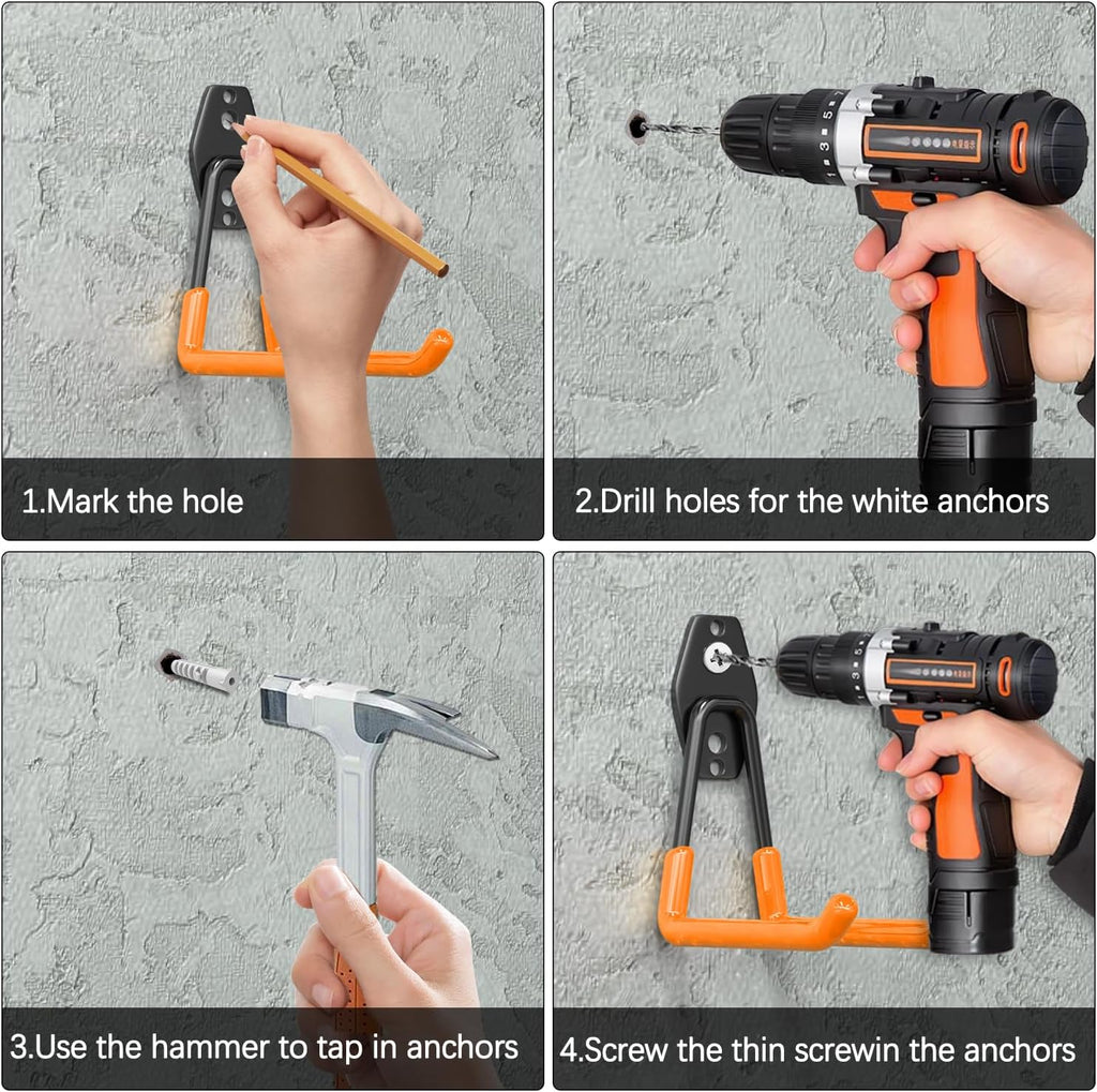 Garage Wall Hooks 14 Pack, Garage Hooks Heavy Duty with Extra Welding Spots, Wall Mount Storage Organizer for Hanging Garden Lawn Tools Ladder Bike Weedeater Chair Shovel Blower (Orange)