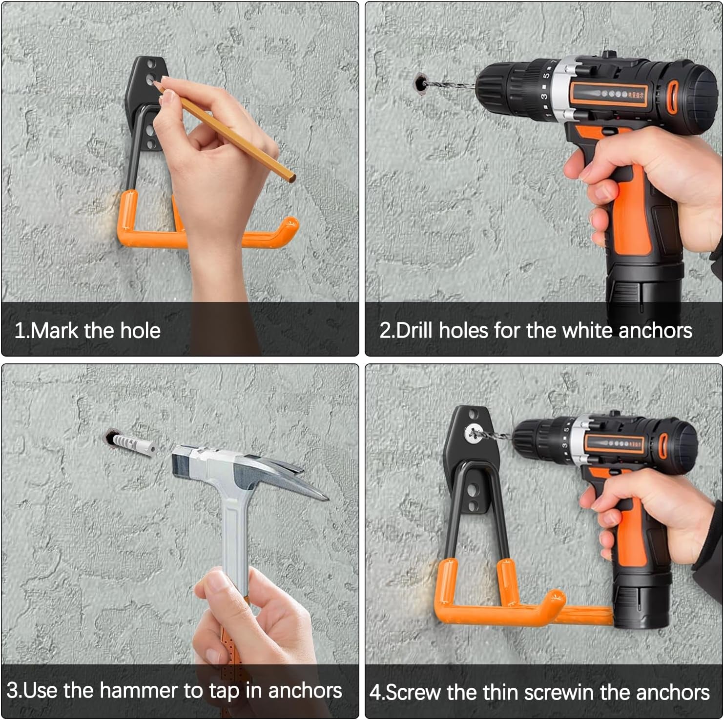 Garage Wall Hooks 14 Pack, Garage Hooks Heavy Duty with Extra Welding Spots, Wall Mount Storage Organizer for Hanging Garden Lawn Tools Ladder Bike Weedeater Chair Shovel Blower (Orange)