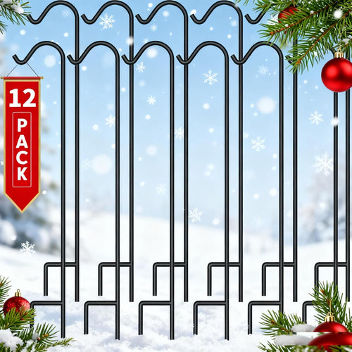 12 Pack Solid Shepherd Hook 37 Inch One Piece Structure No Assembly Required Heavy Duty Shepards for Garden Outdoor Hanging Plants Hanger Lanterns Wedding Black Inch Thick