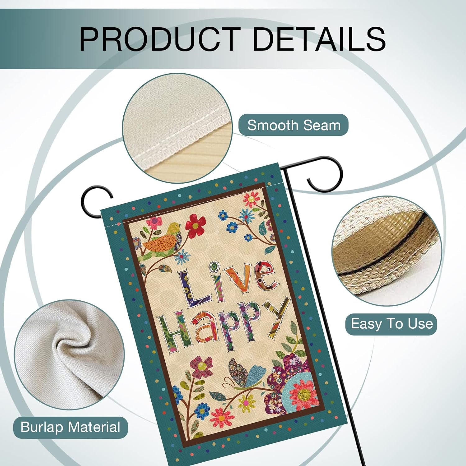 Live Happy Decorative Small Garden Flag Flower Bird, Spring Summer Inspirational Quote House Yard Outdoor Butterfly Floral Decor Double Sided, Fall Positive Farmhouse outside Decoration 12 X 18