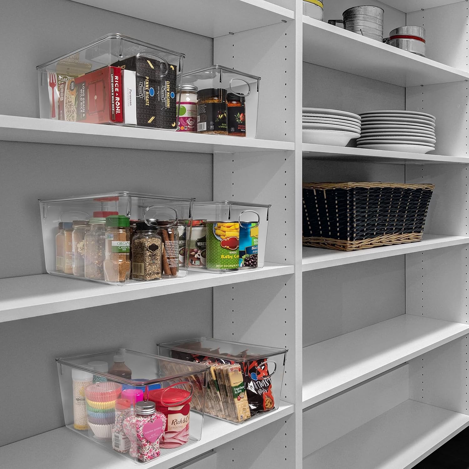 Plastic Storage Bins with Lids, 4 Pack – Perfect Pantry Organization and Storage – Fridge Organizer, Pantry Storage Containers and Storage Bins, Cabinet Organizers