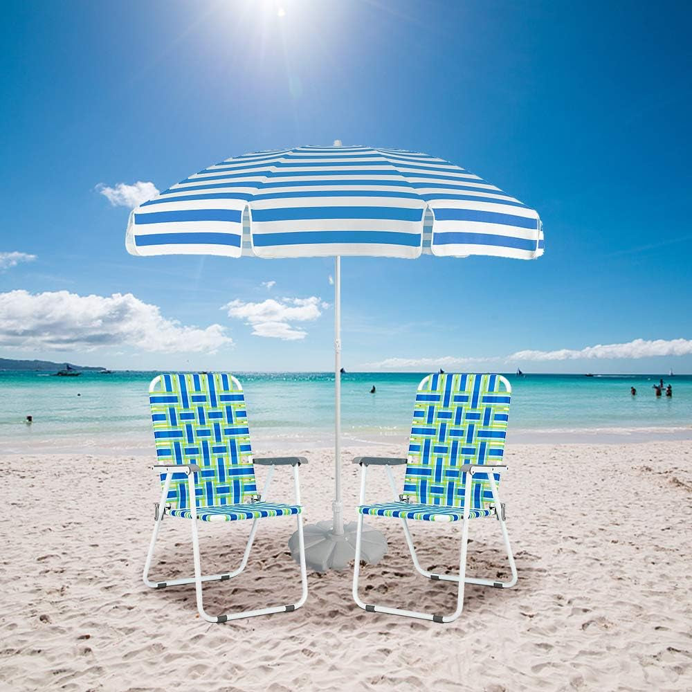 Patio Lawn Webbed Folding Chairs Set of 2, Outdoor Beach Portable Lawn Chair Camping Chair Beach Chair for Yard, Garden Dining (Blue, Classic)