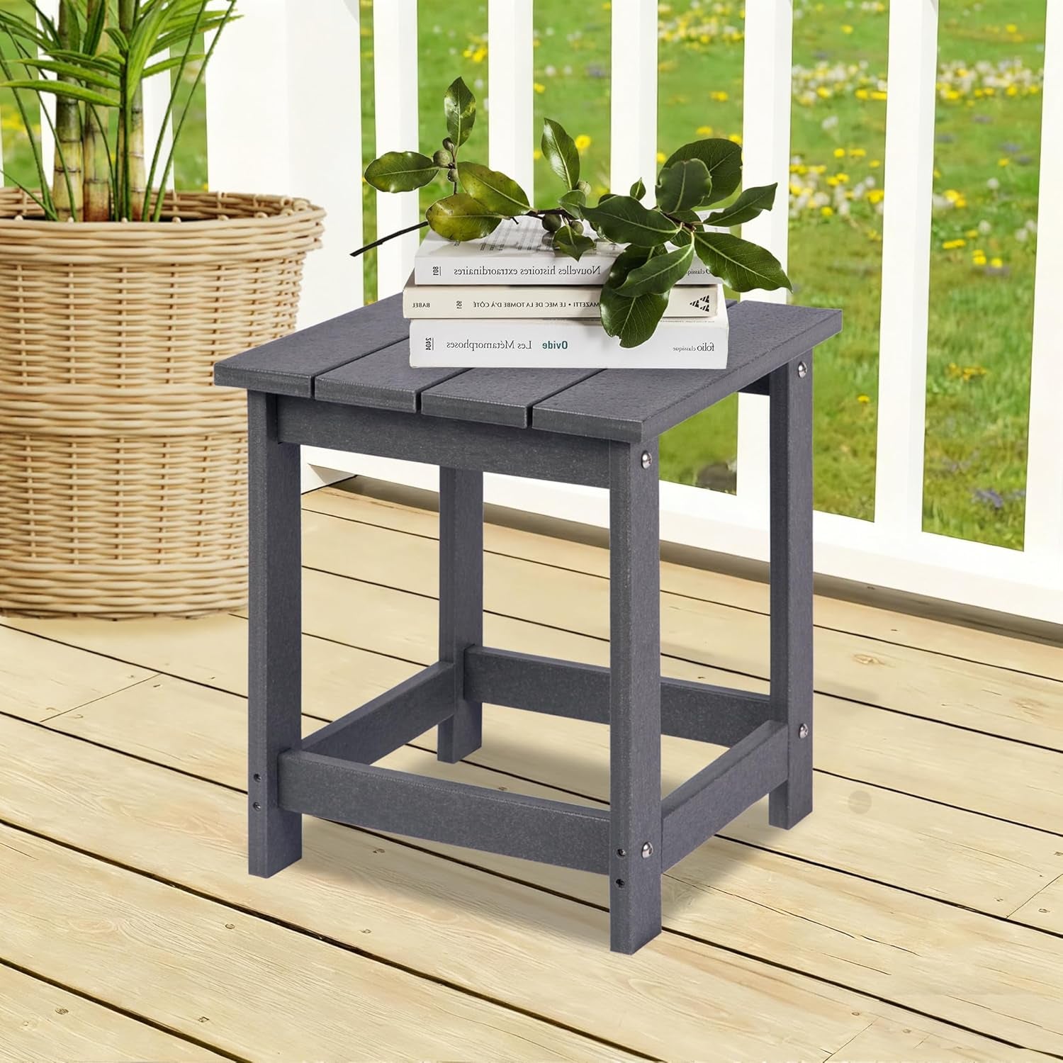 Adirondack Square Outdoor Side Table for Patio, Pool Composite Patio Table,Hdpe End Tables for Backyard,Pool, Indoor Companion, Easy Maintenance & Weather Resistant(Grey)