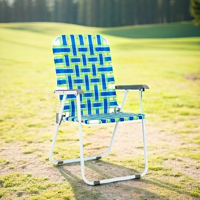 Patio Lawn Webbed Folding Chairs Set of 2, Outdoor Beach Portable Lawn Chair Camping Chair Beach Chair for Yard, Garden Dining (Blue, Classic)