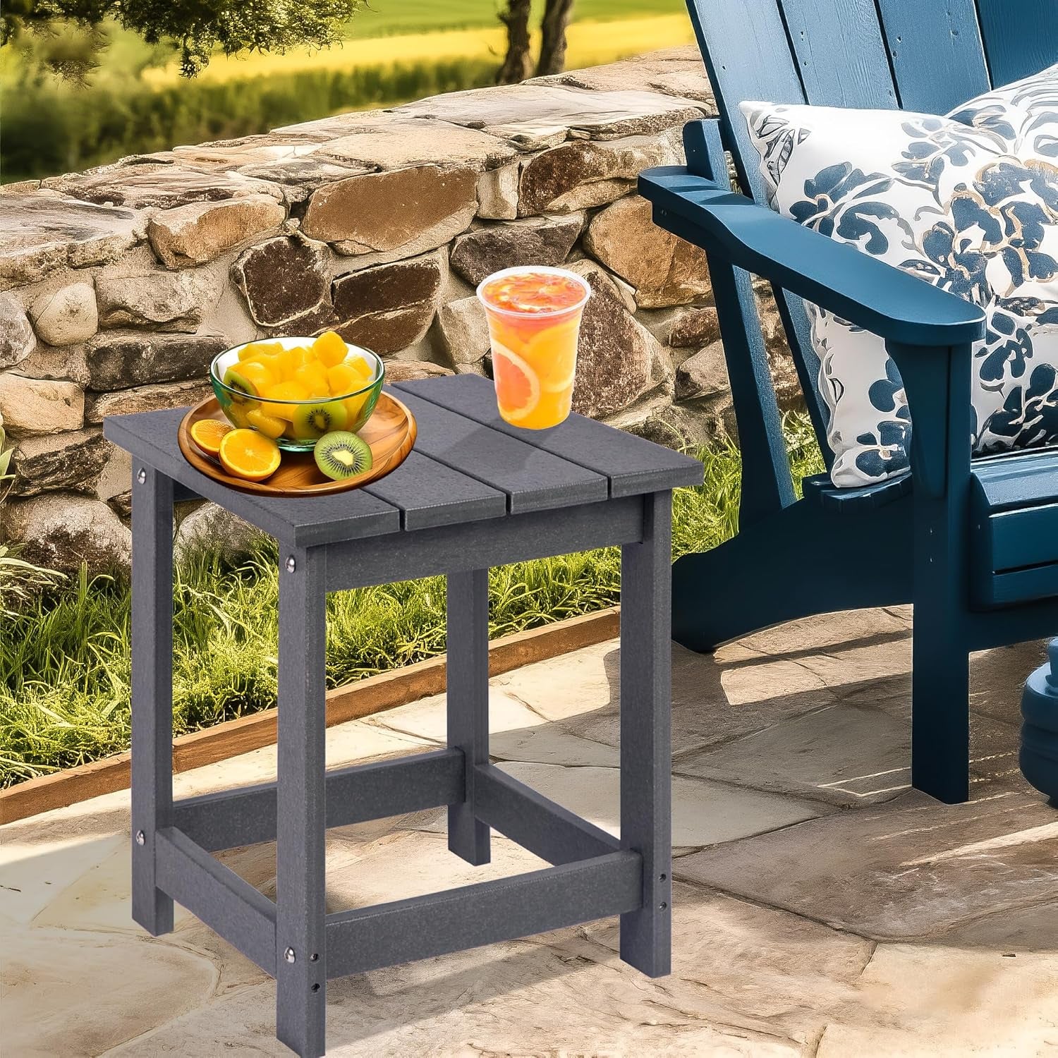 Adirondack Square Outdoor Side Table for Patio, Pool Composite Patio Table,Hdpe End Tables for Backyard,Pool, Indoor Companion, Easy Maintenance & Weather Resistant(Grey)