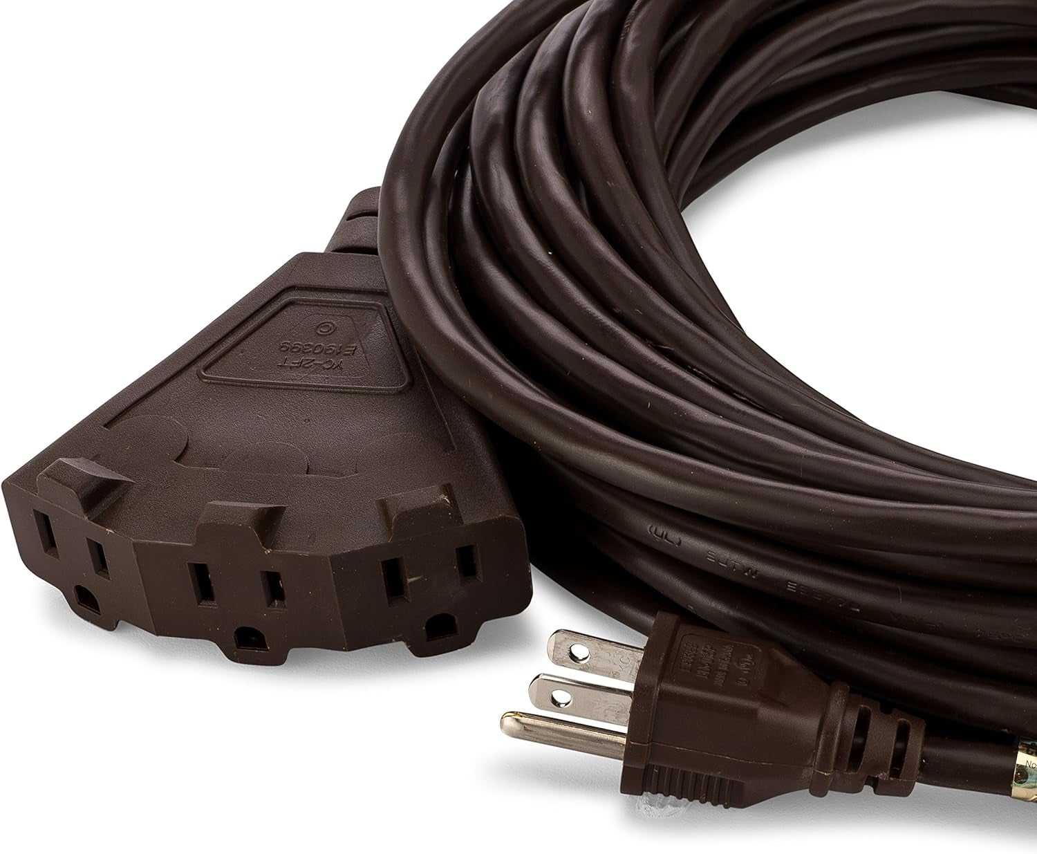 50-Foot Brown Extension Cord, 3-Prong Indoor & Outdoor Splitter, Perfect for Landscape Lighting