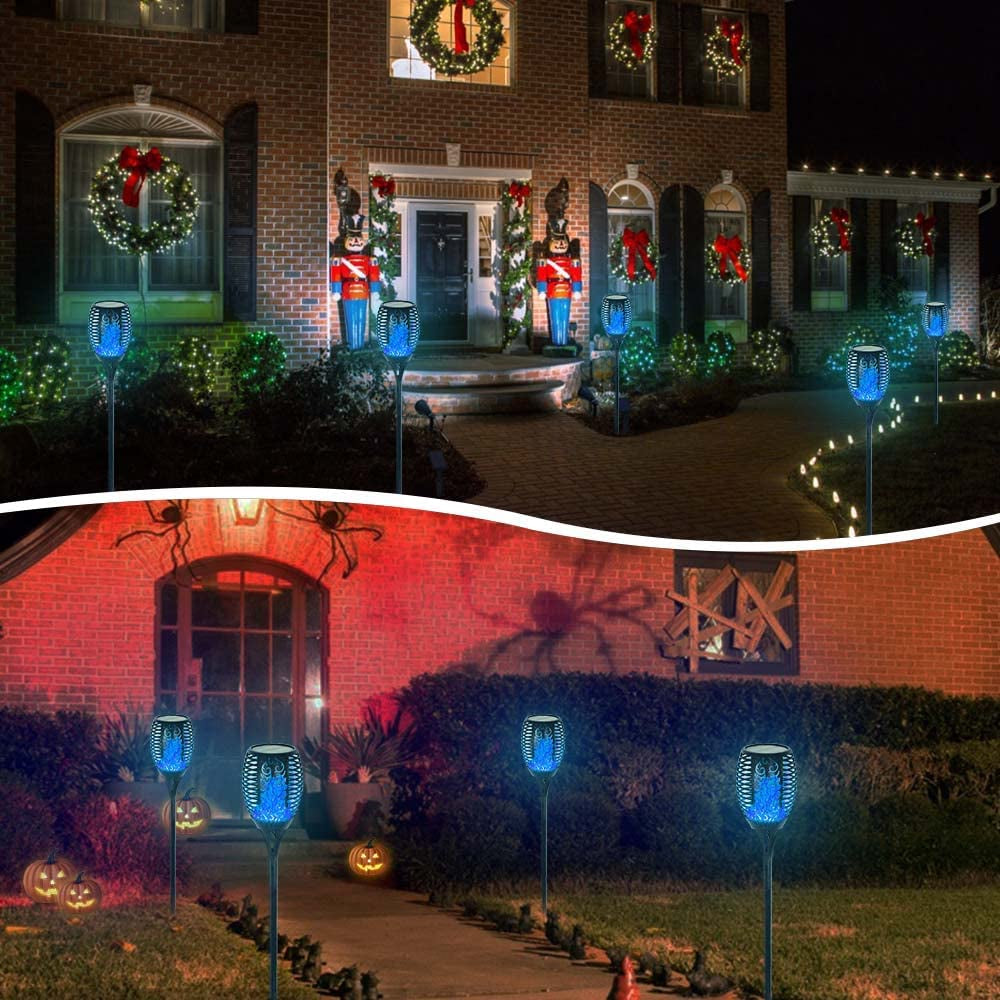 Solar Lights Outdoor 4 Pack, Premium 99 Leds Solar Torch Light with Flickering Flame Outdoor Decor- IP65 Waterproof Garden Lights for Halloween Decorations Yard Garden Porch