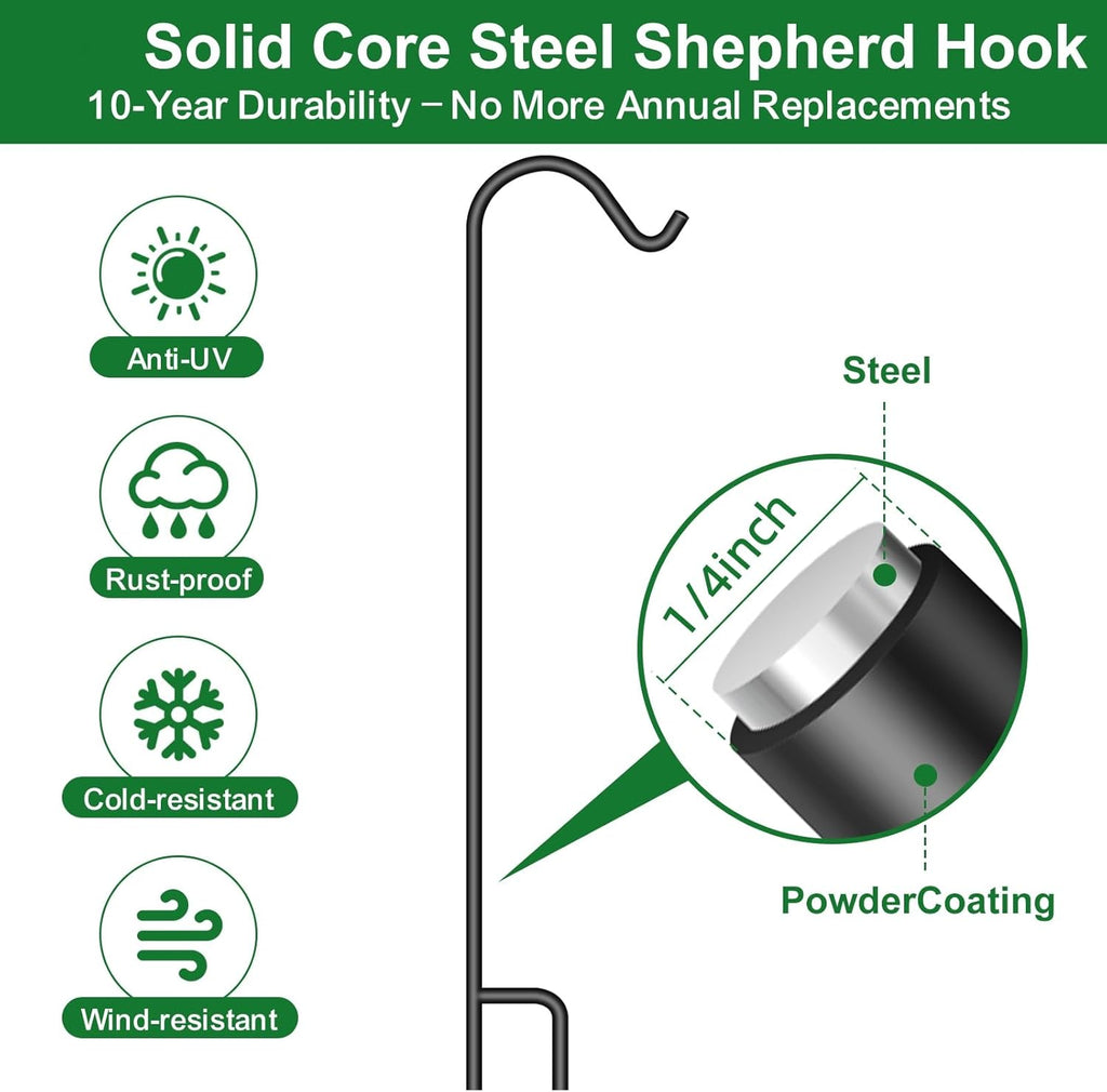 12 Pack Solid Shepherd Hook 37 Inch One Piece Structure No Assembly Required Heavy Duty Shepards for Garden Outdoor Hanging Plants Hanger Lanterns Wedding Black Inch Thick