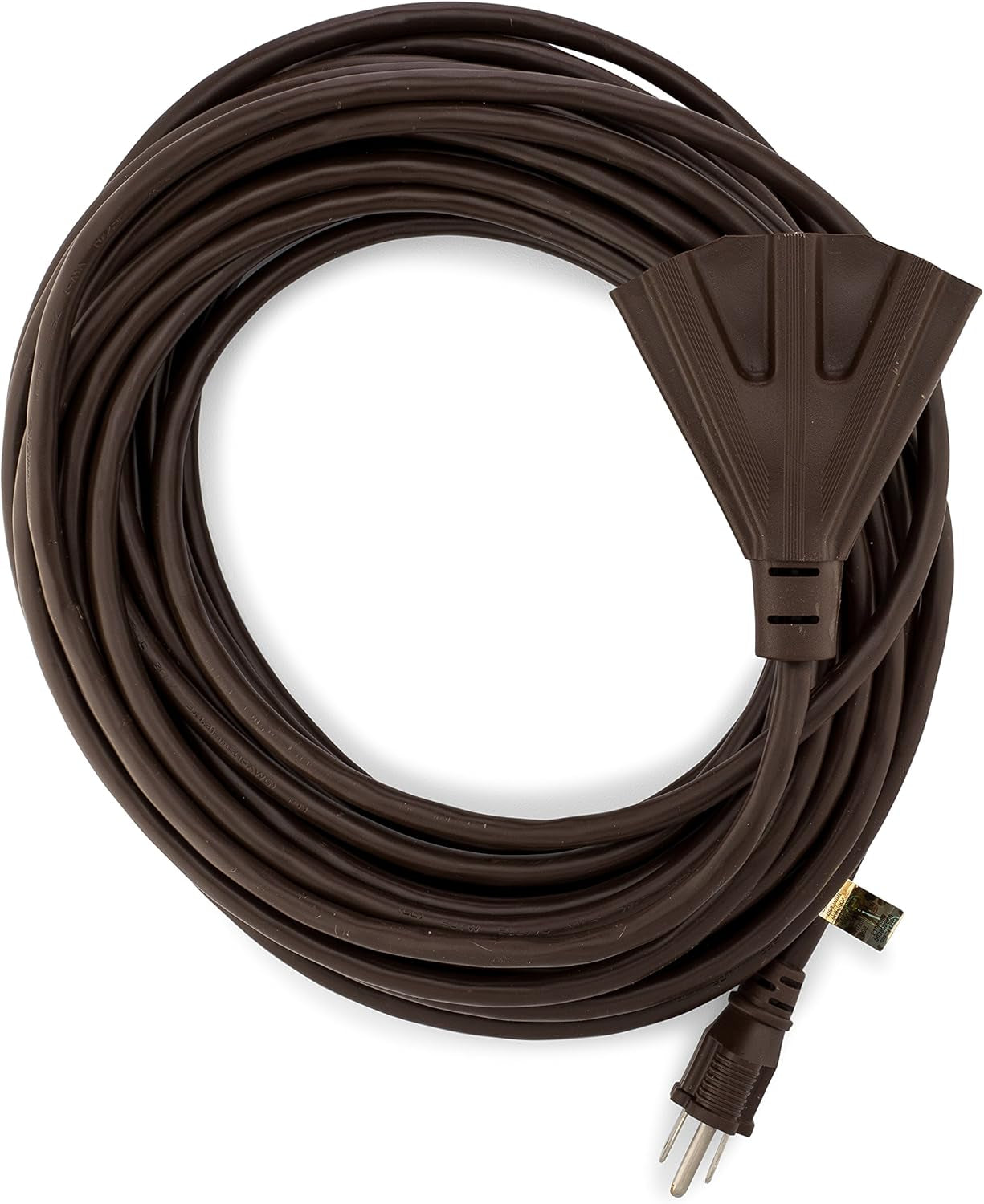 50-Foot Brown Extension Cord, 3-Prong Indoor & Outdoor Splitter, Perfect for Landscape Lighting