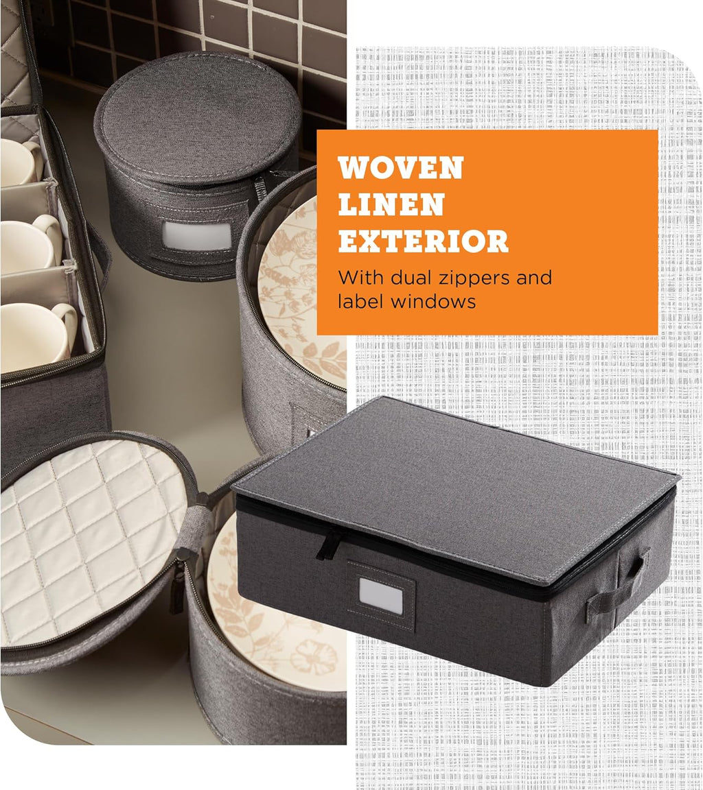 China Storage Containers, Hard Shell Case with Felt Dividers for Charger Plates, and Dishes, Ideal for Kitchen Organization, Moving Supplies, and Fine China Storage - 5-Piece Set, Gray
