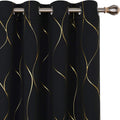 Gold Wave Print Blackout Curtains for Bedroom, Thermal Insulated Curtains for Living Room, Room Darkening Drapes (Black/Wave, 52X96 Inch, 2 Panels)