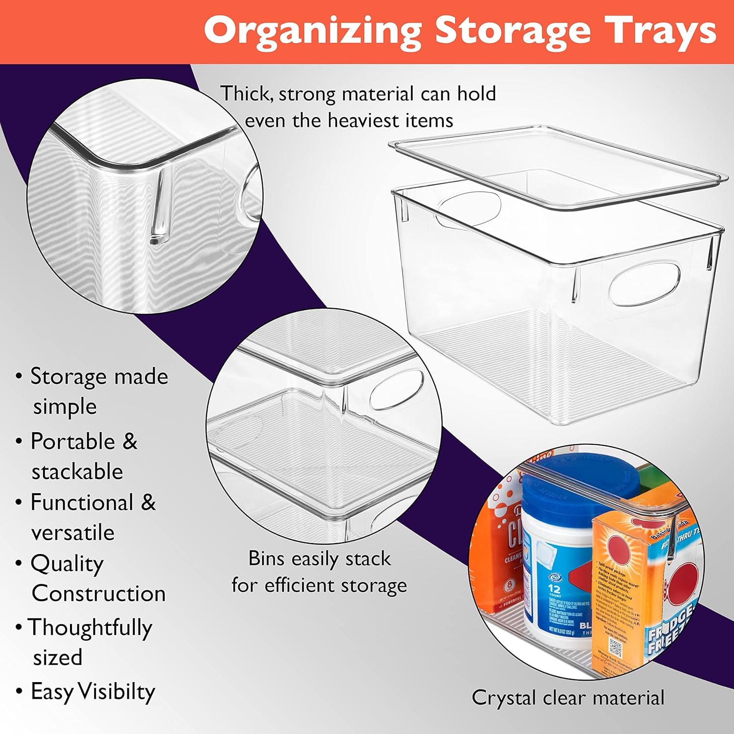 Plastic Storage Bins with Lids, 4 Pack – Perfect Pantry Organization and Storage – Fridge Organizer, Pantry Storage Containers and Storage Bins, Cabinet Organizers