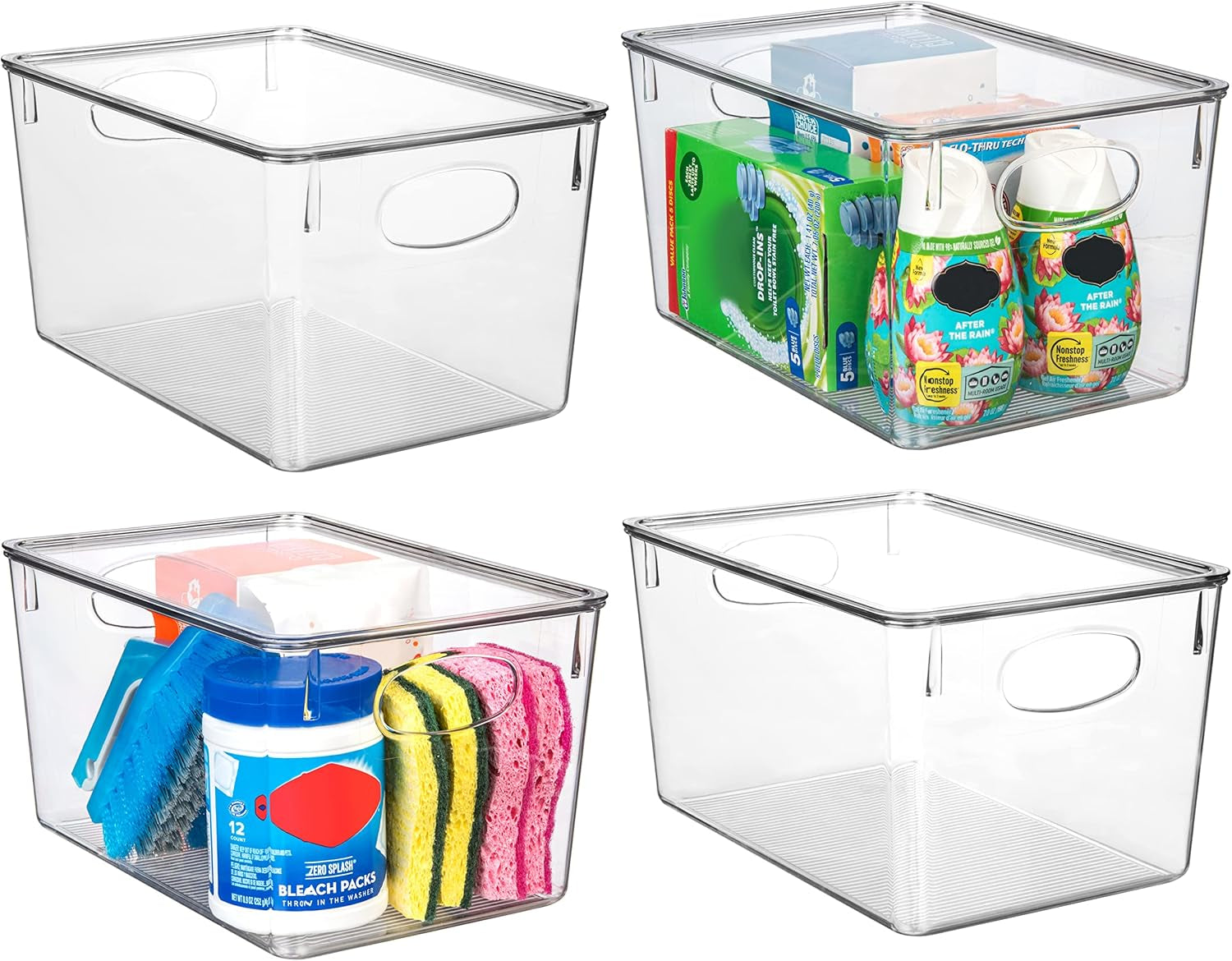 Plastic Storage Bins with Lids, 4 Pack – Perfect Pantry Organization and Storage – Fridge Organizer, Pantry Storage Containers and Storage Bins, Cabinet Organizers