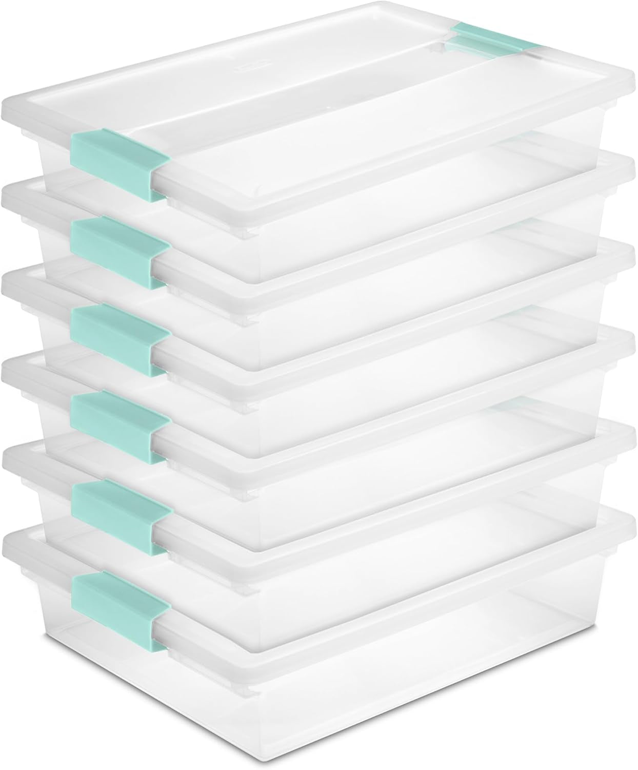 6-Pack Clip Box, Stackable Clear Plastic Bins with Latching Lids, Large - Writing, Arts or Crafts Supplies Storage Containers for Home, Office, Classroom and Workshop Organization
